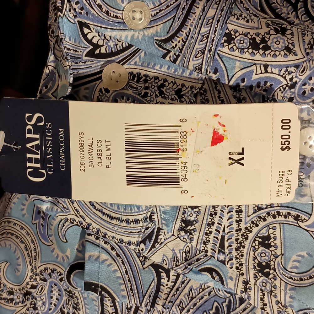 NWT - CHAPS, WOMEN'S BLUE/ WHITE COTTON LONG SLEEVED PAISLEY BLOUSE SKUW163 - Picture 7 of 7